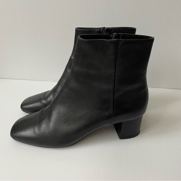 OAK + FORT Black Leather Ankle Boot Block 2” Heel Square Toe 4009 Size 8 - Picture 3 of 12